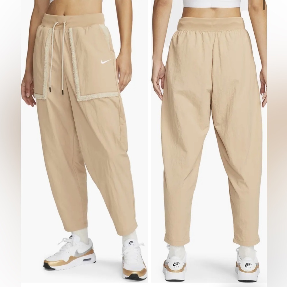 NIKE Essential Faux Fur Trim Woven Pants Sanddrift Size XXL NEW